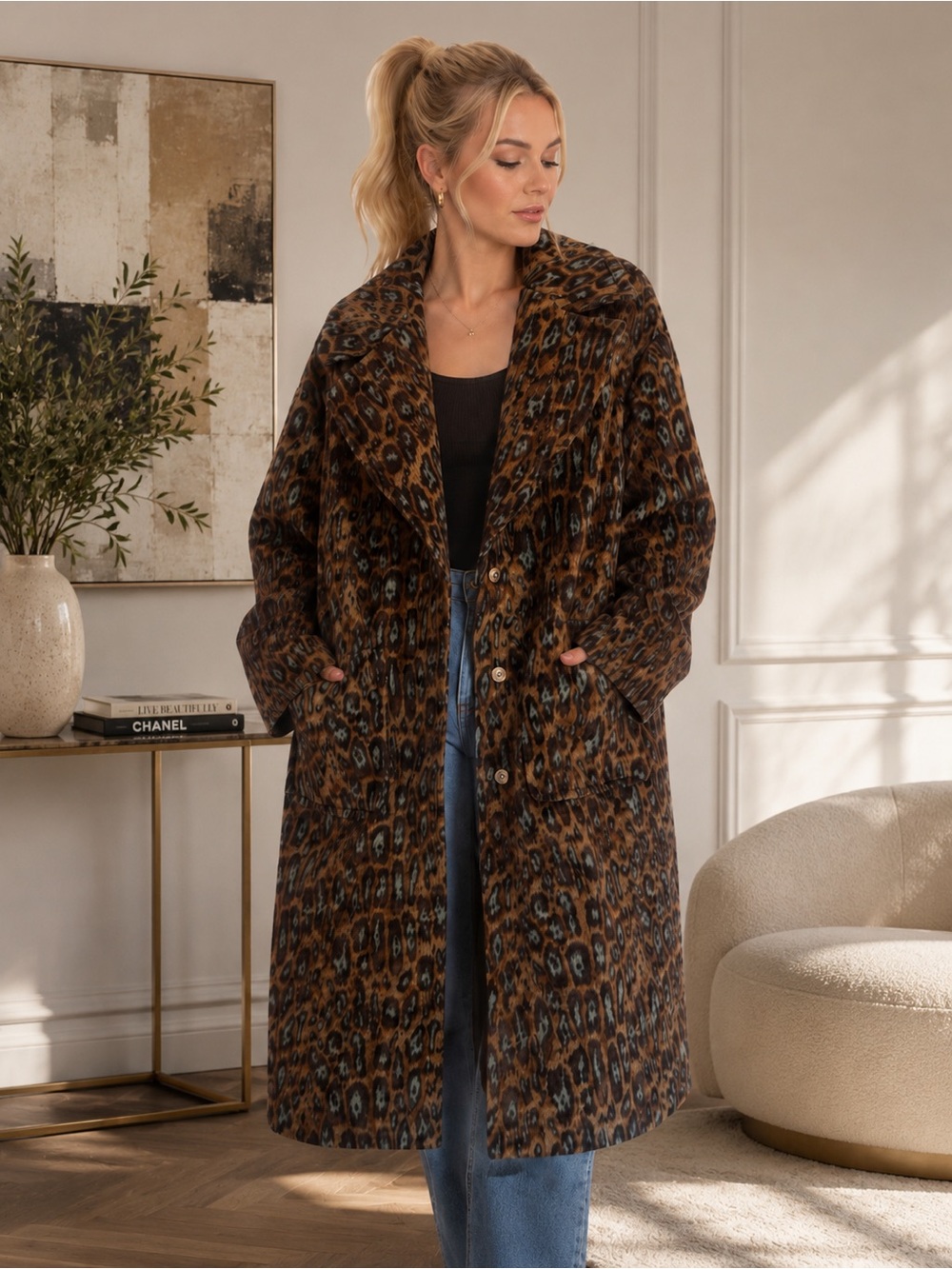 UGG Hattie Long Over-Sized coat leopard print